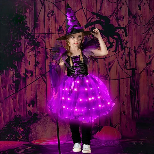 Fantasia Bruxinha Iluminada Luxo Halloween