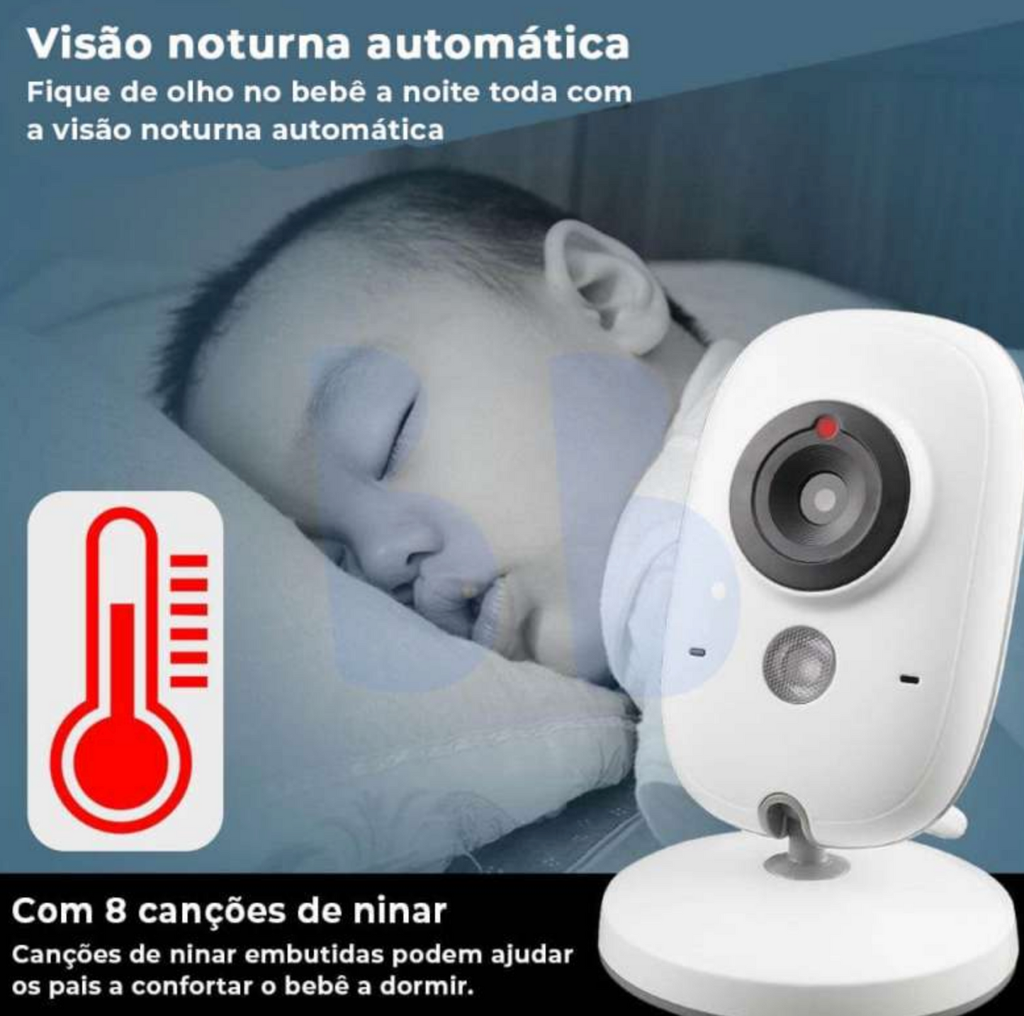 Babá eletrônica Top Tech com voz, visão noturna, controle de temperatura - taktark
