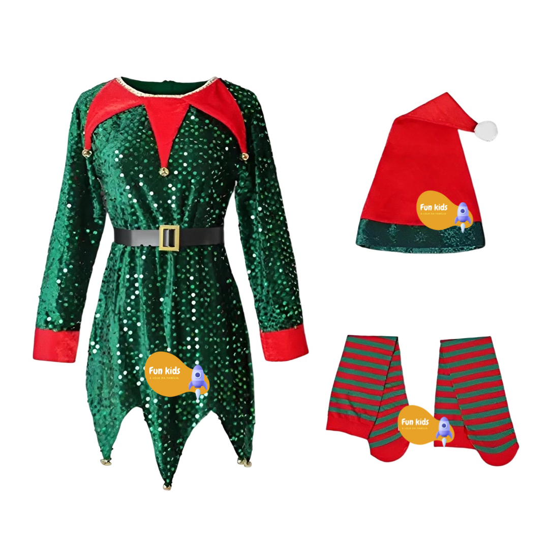 Fantasia Elfo Natal Infantil Premium
