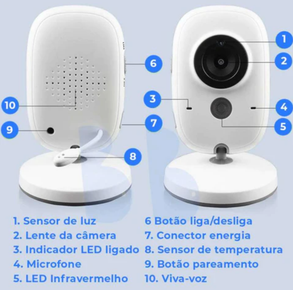 Babá eletrônica Top Tech com voz, visão noturna, controle de temperatura - taktark