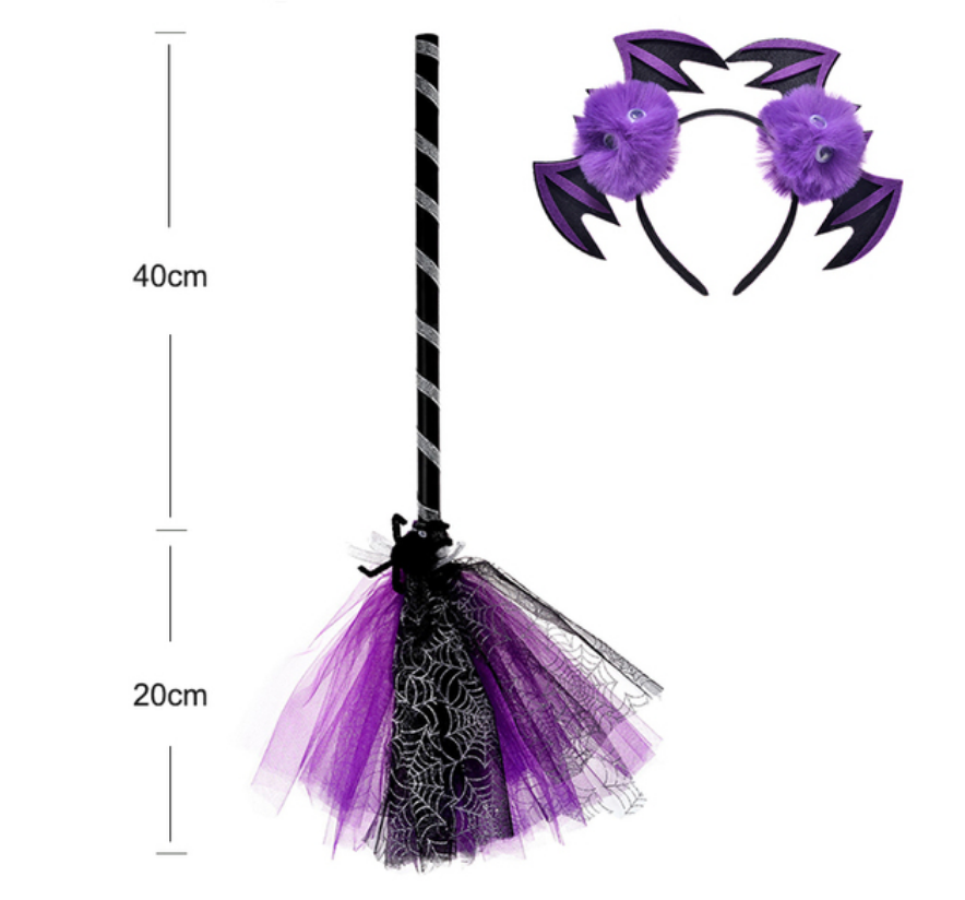 Acessório Vassoura e Tiara Morceguinho Halloween