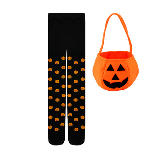 Acessório Meia Calça e Baldinho Abóbora Halloween