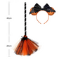 Acessório Vassoura e Tiara Morcego Laranja Halloween