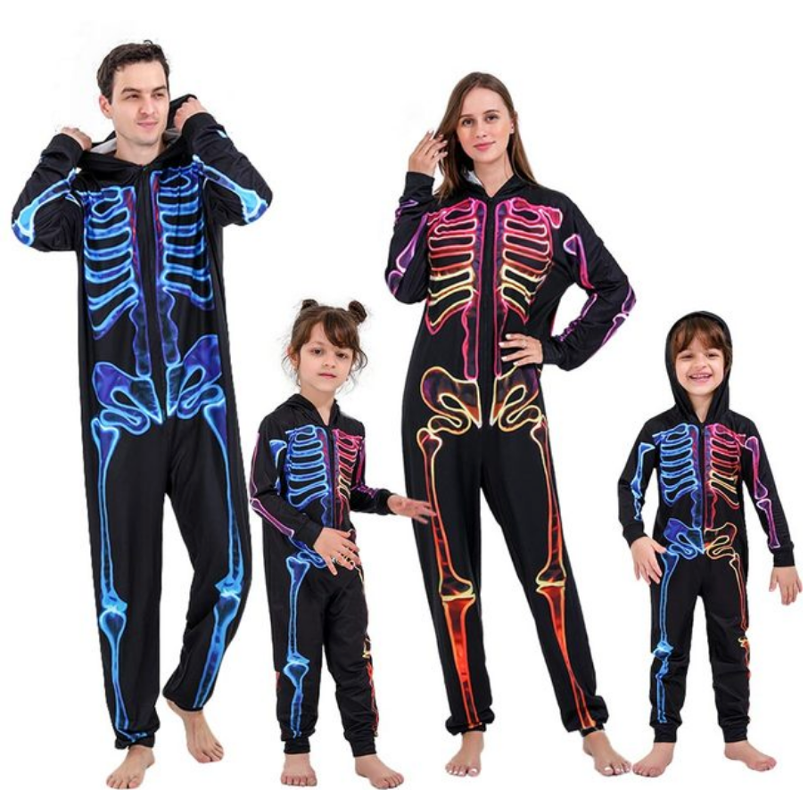 Fantasia Esqueleto Neon Halloween Familiar Menina