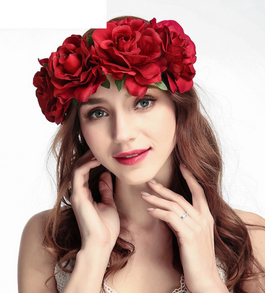 Acessório Flores Vermelhas Cabelo (Halloween Esqueleto)