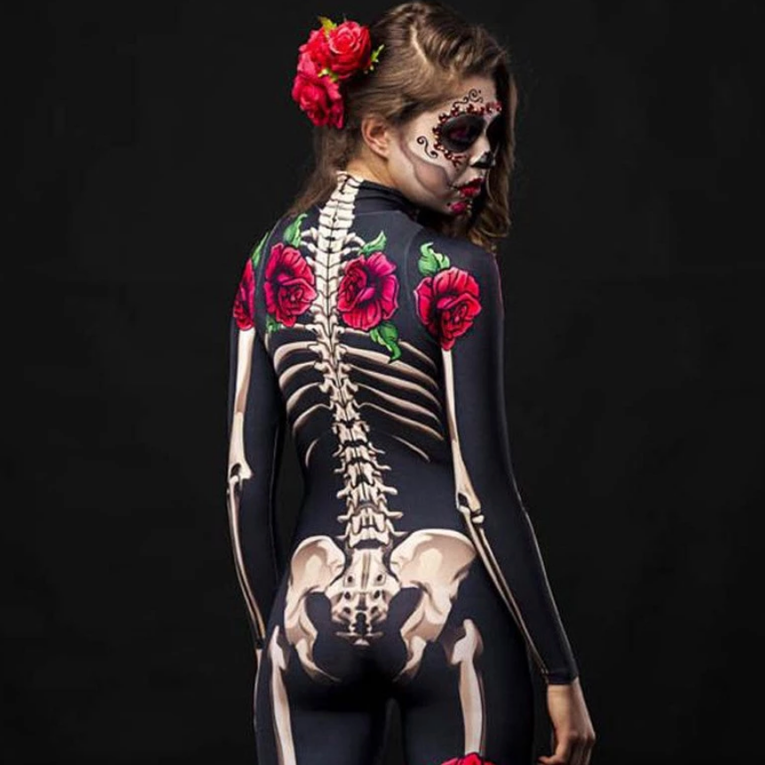 Fantasia Esqueleto Flores Halloween Familiar Mamãe