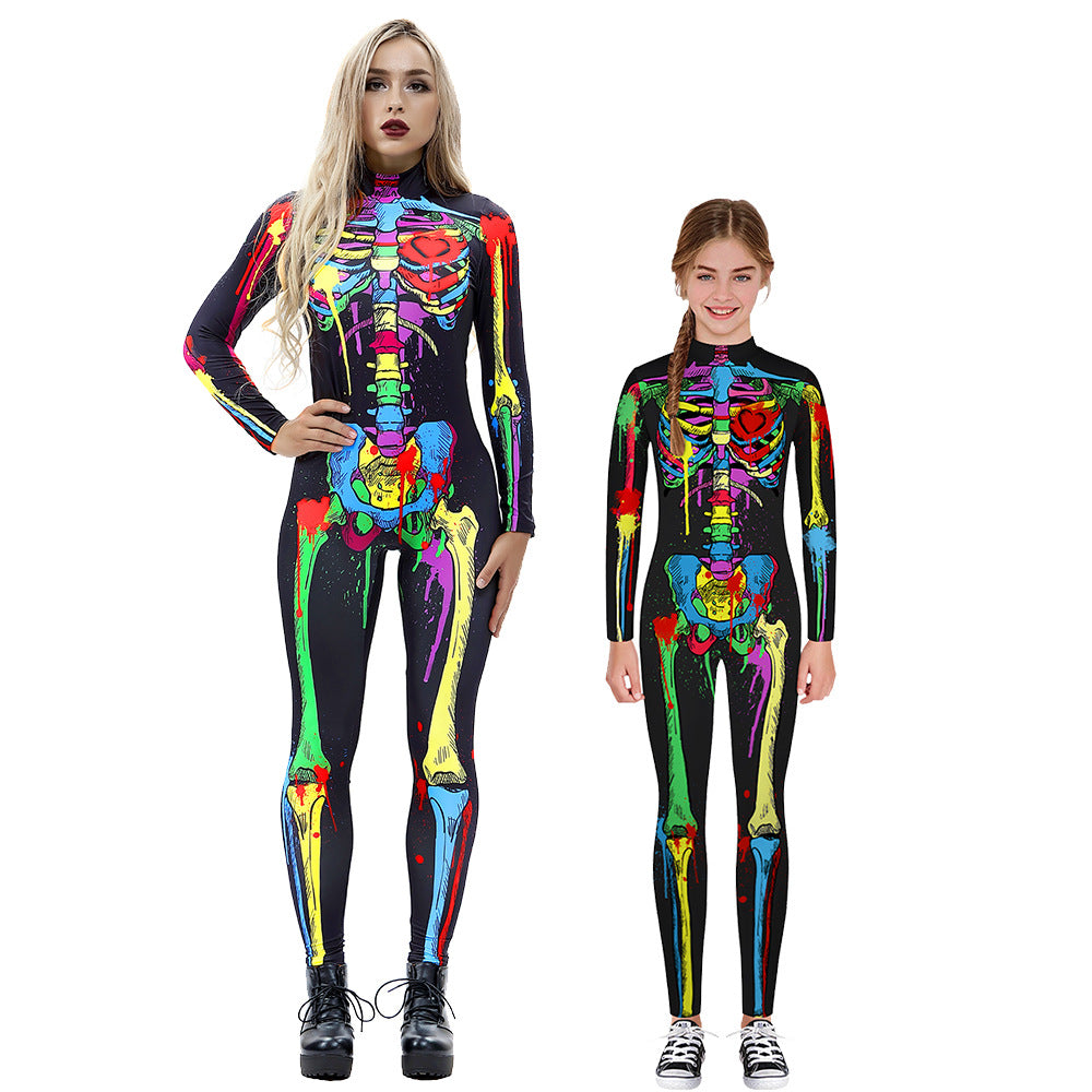 Fantasia Esqueleto Colorida Halloween Familiar Menina