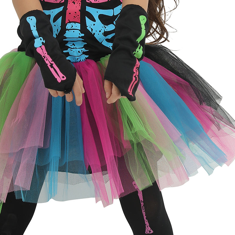 Fantasia Esqueleto Rainbow Halloween Familiar Menina