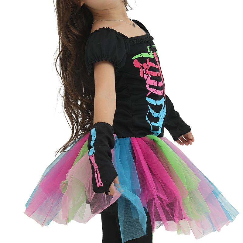Fantasia Esqueleto Rainbow Halloween Familiar Menina