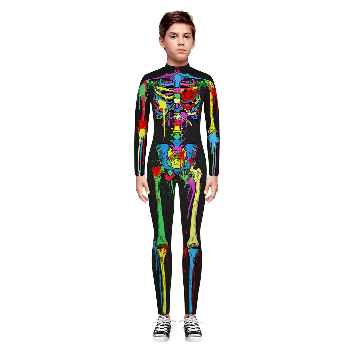 Fantasia Esqueleto Colorida Halloween Familiar Menino