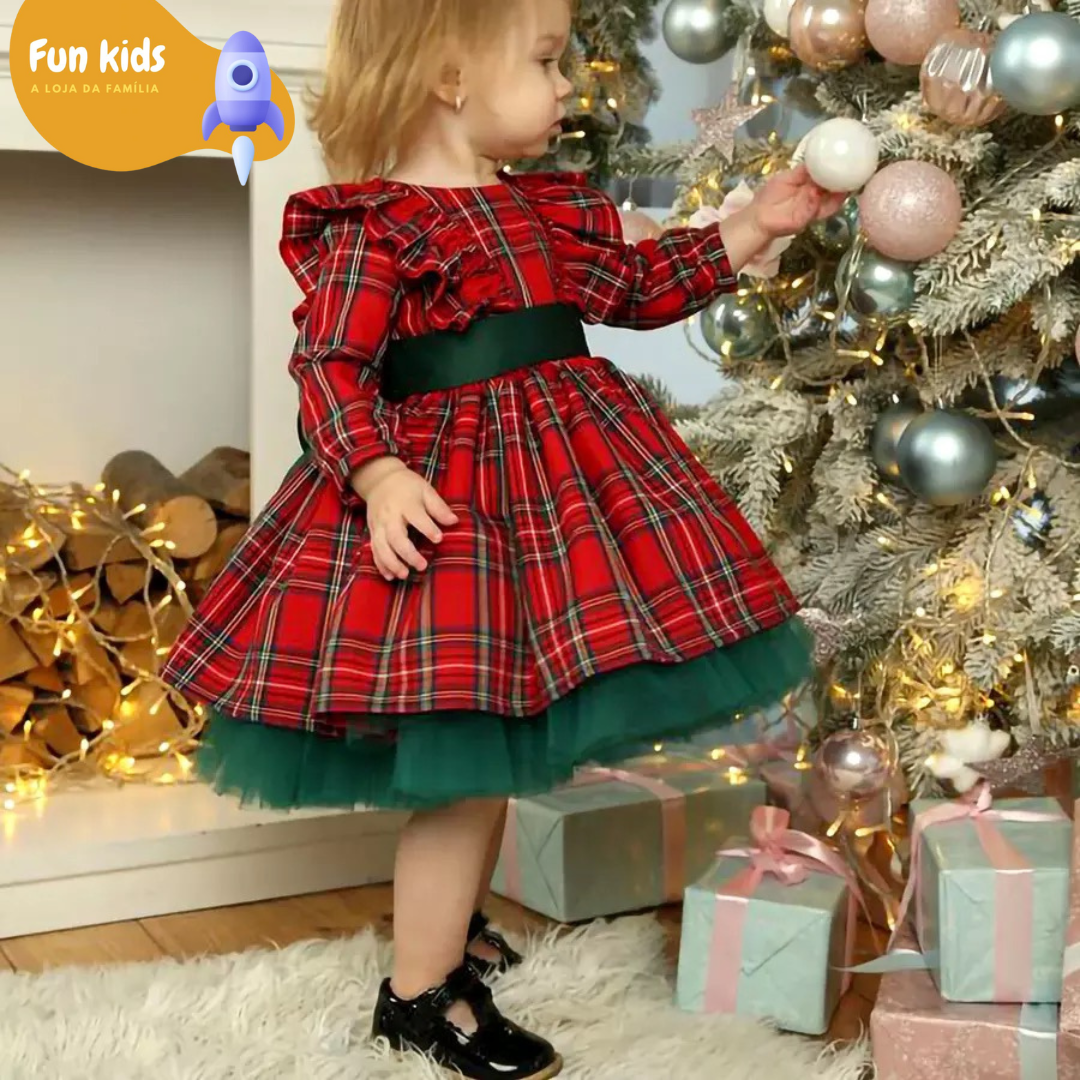 Vestido Xadrez Natal Infantil Kids