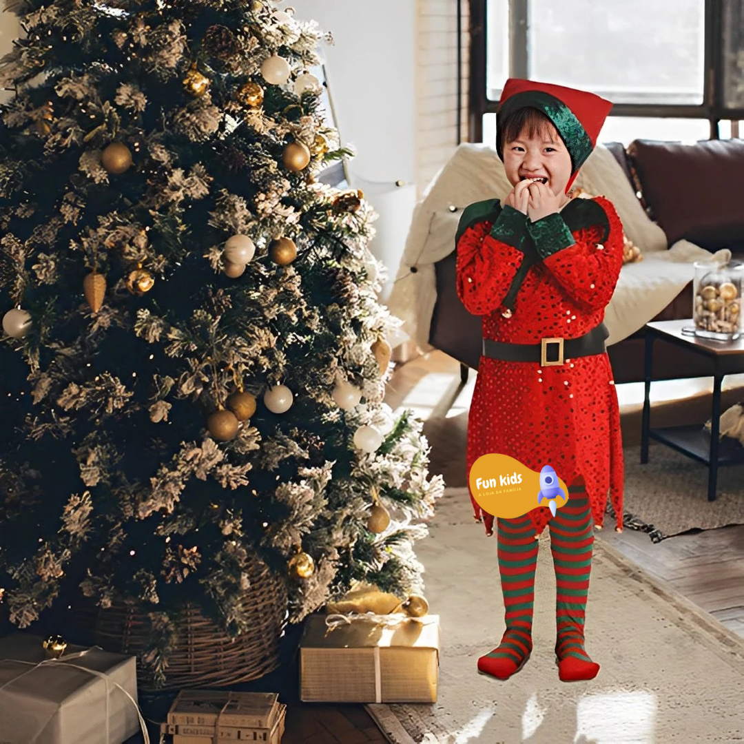 Fantasia Elfo Natal Infantil Premium