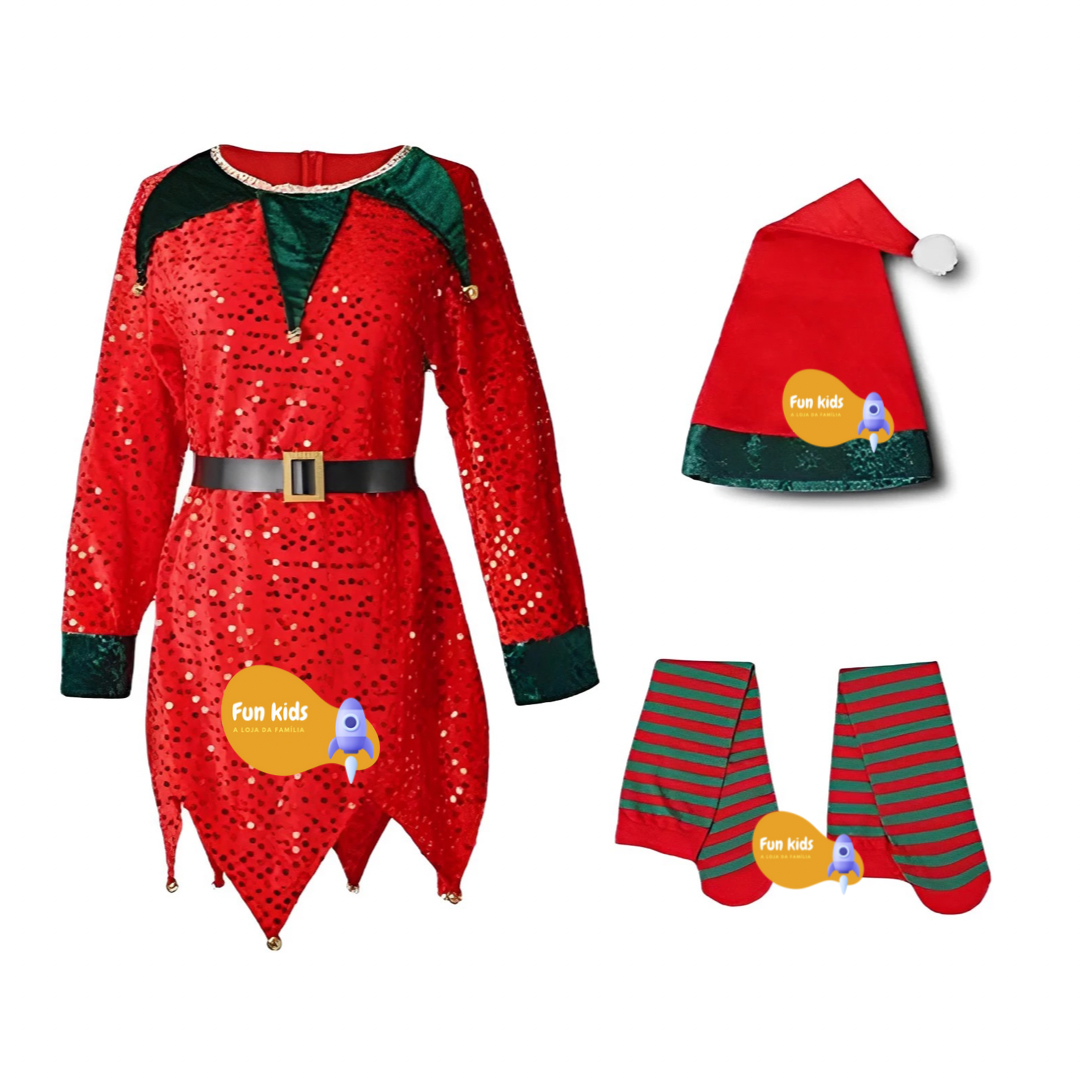 Fantasia Elfo Natal Infantil Premium