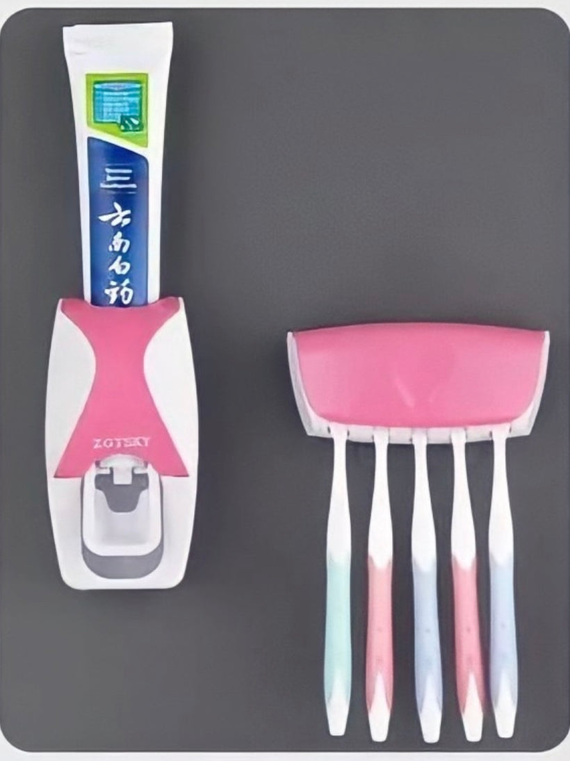 Conjunto de Porta Escova de Dentes e Dispensador de Creme Dental