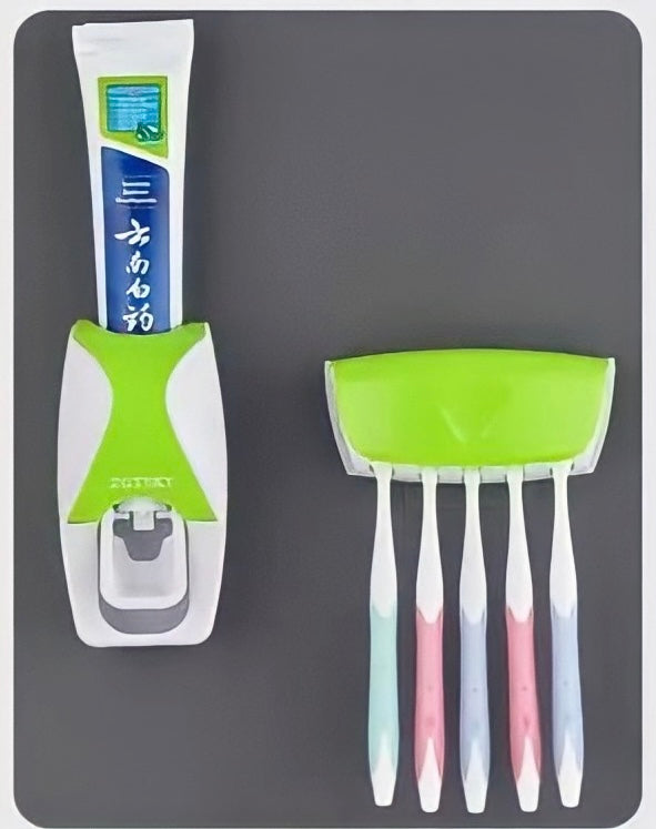 Conjunto de Porta Escova de Dentes e Dispensador de Creme Dental