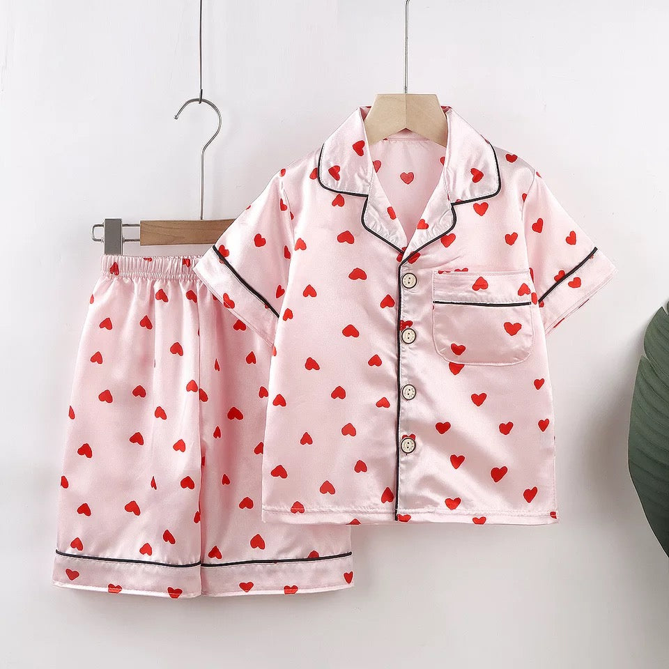 Pijama Cetim Corações Infantil Feminino
